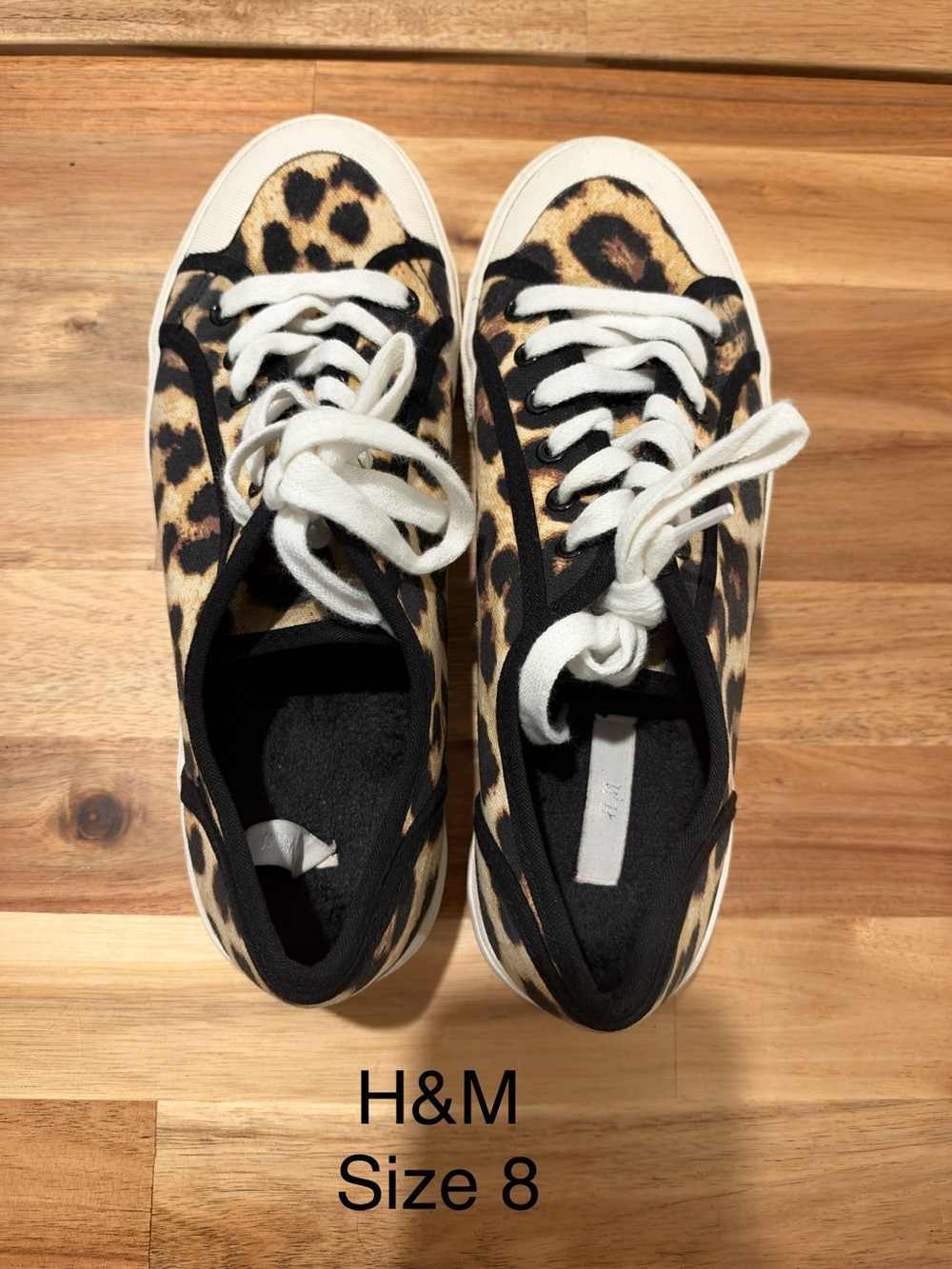 H&M Leopard-Print Low-Top Sneakers in Tan, Black & White